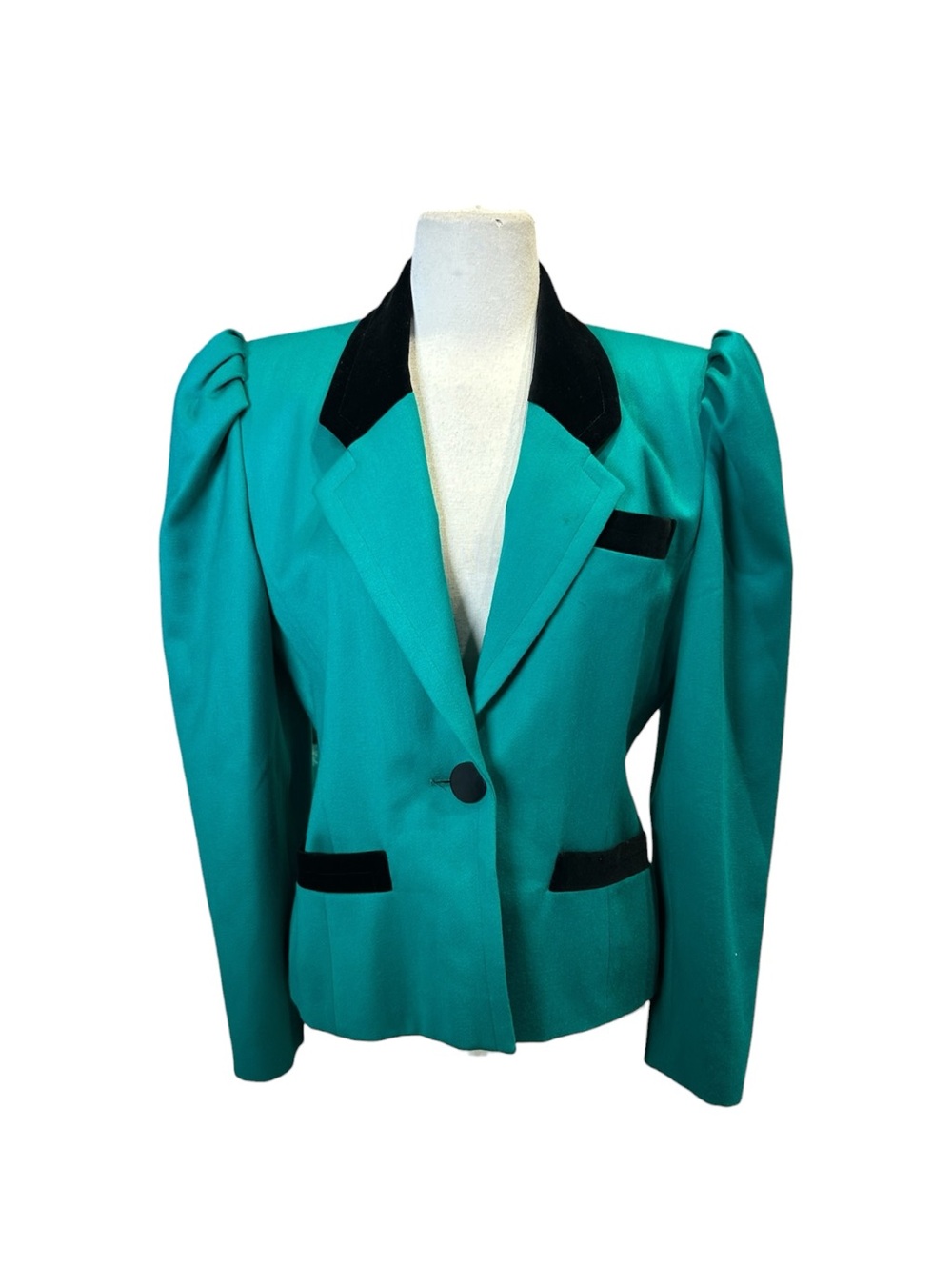 Vintage 1980s Pierre Balmain Structured Puff Sleeve Tuxedo Blazer Jacket